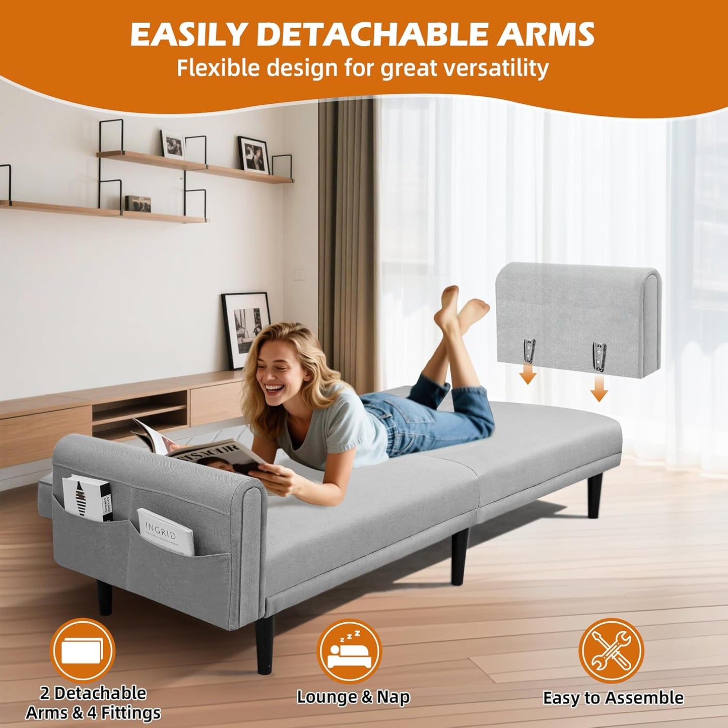 Luxury Modern 3 Seater Velvet Sofa Bed with Adjustable Back & Thick Cushions 