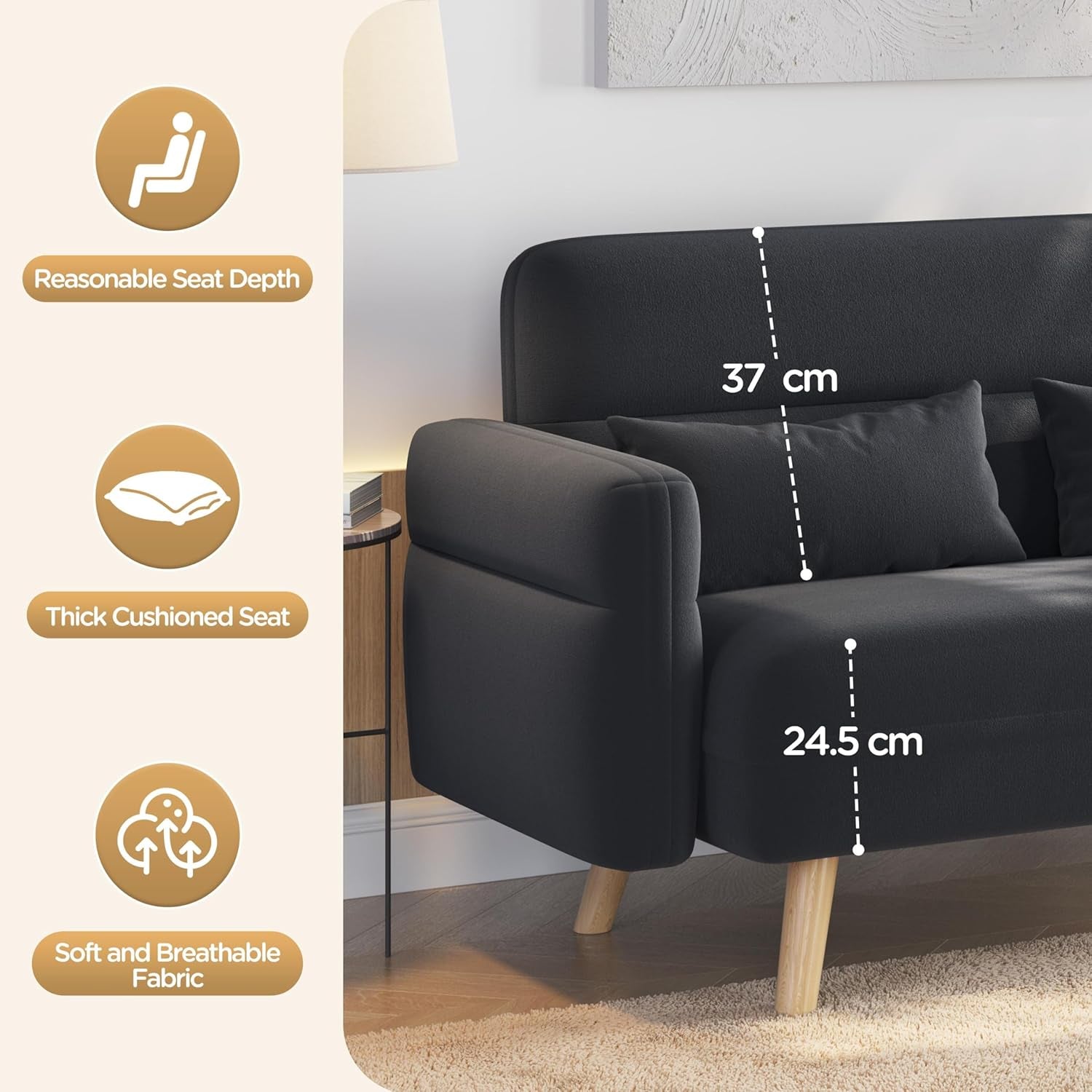 Luxury Mid-Century 2 Seater Loveseat Sofa for Compact Living Spaces