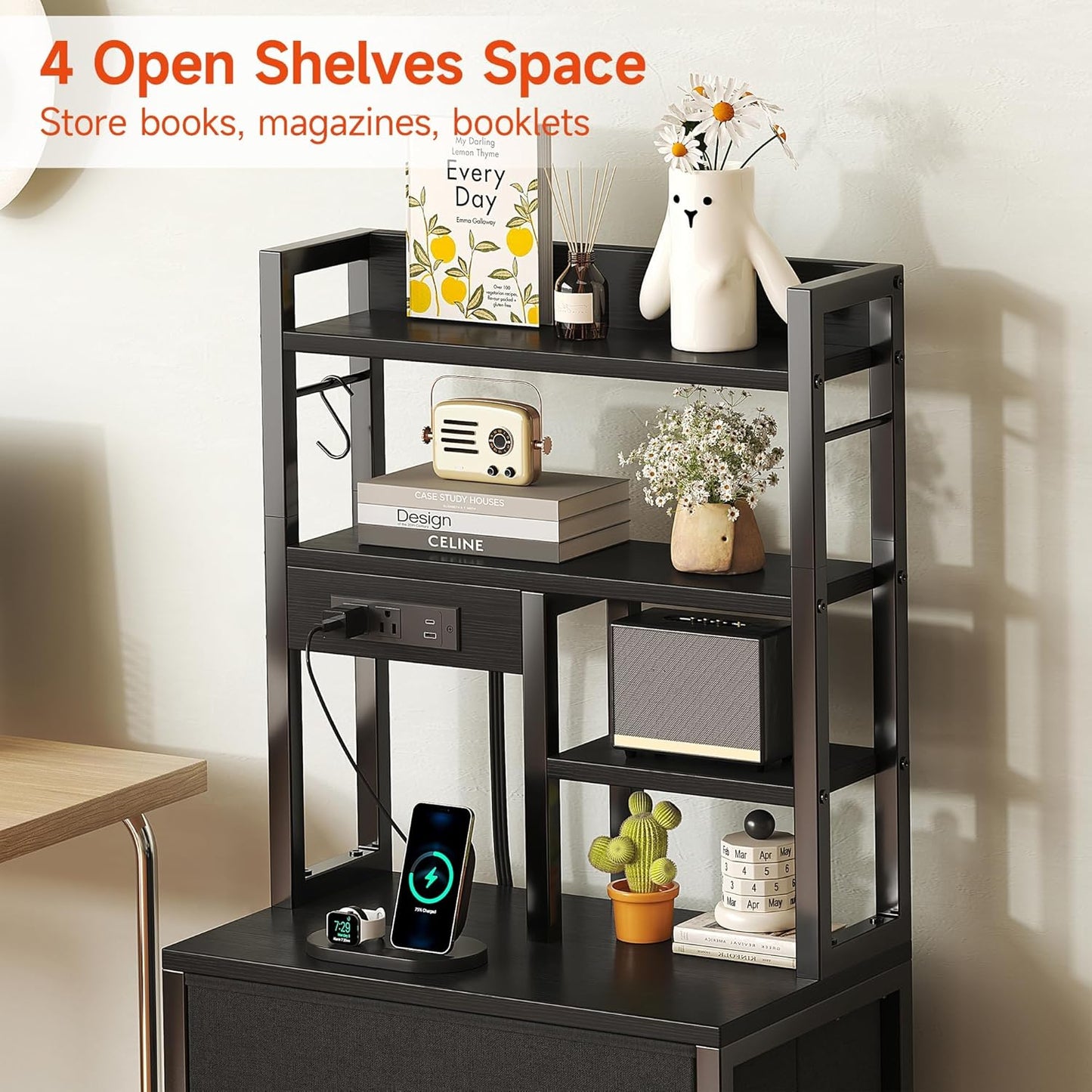 Luxury Tall Bedside Table with LED Lights, Drawers & USB Charging Station 