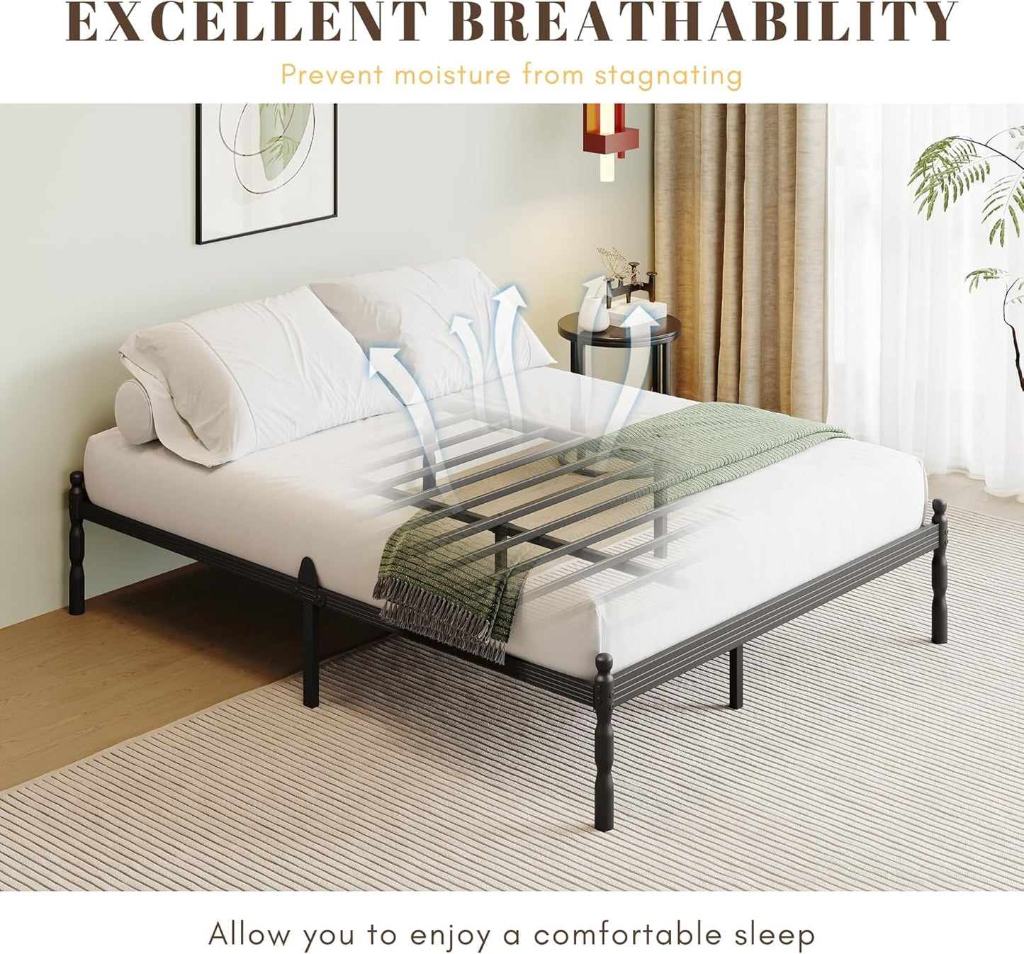 Premium Metal Platform Bed Frame – Storage Space, No Box Spring Comfortable Sleep