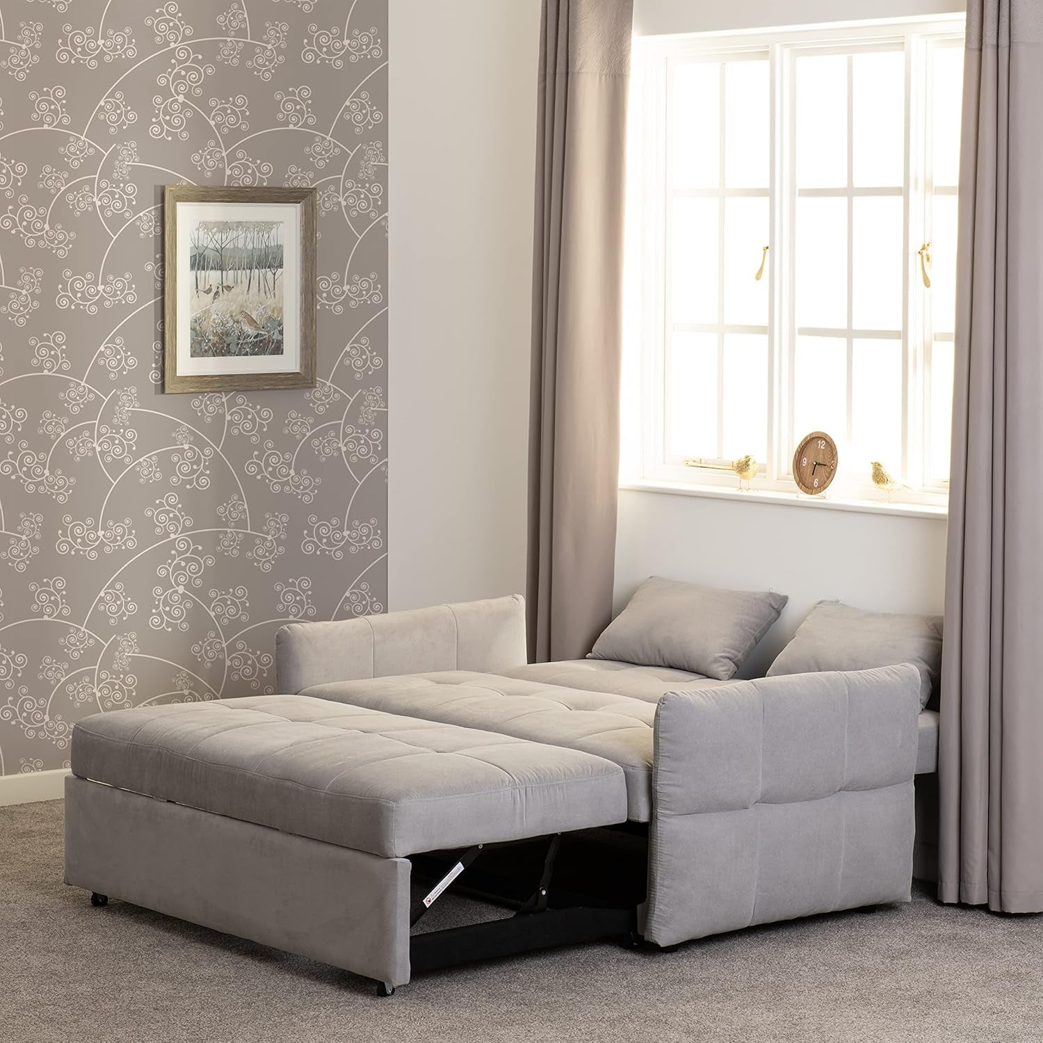 Luxury Modern 2 Seater Sofa Bed in Silver Grey Fabric