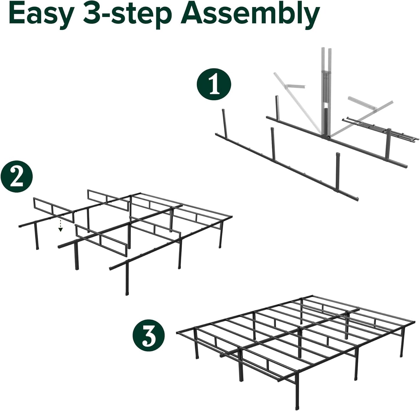 Heavy Duty Metal Platform Bed Frame – No Headboard, Storage Space Single Double King Super King