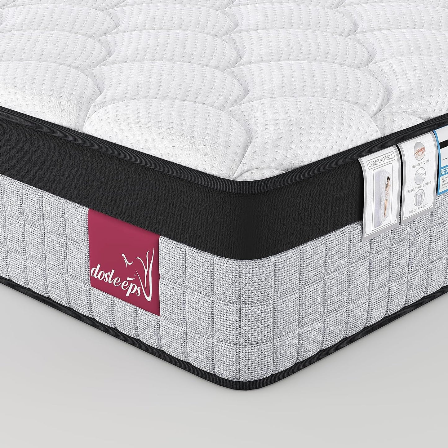 Luxury Orthopaedic Hybrid Mattress Pocket Spring & Memory Foam Medium Support Single Double King Mattresses