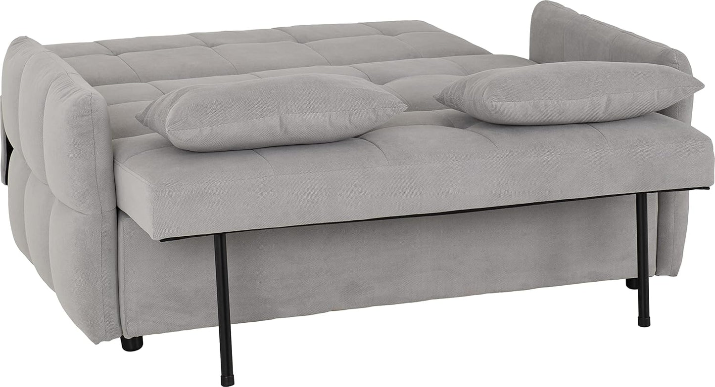 Luxury Modern 2 Seater Sofa Bed in Silver Grey Fabric