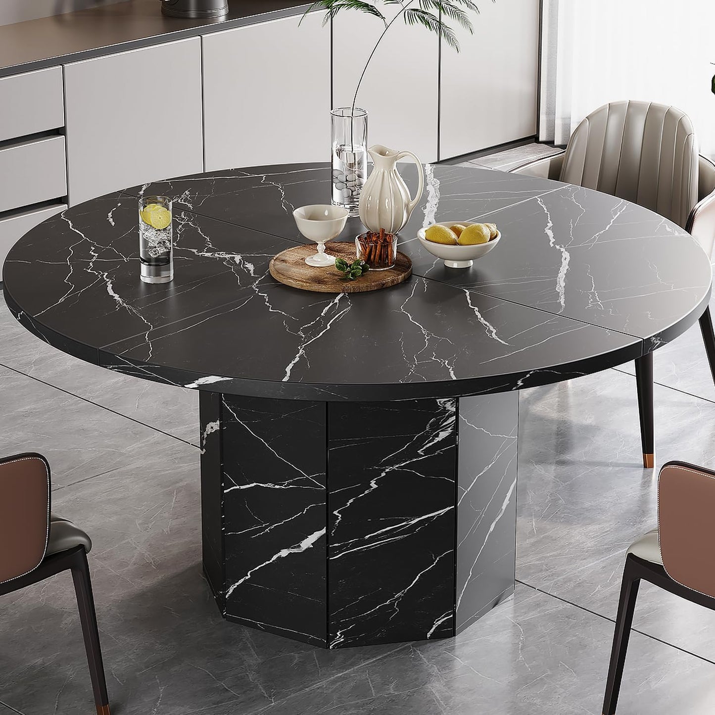 Luxury Round Dining Table for 4–6 People – Modern MDF Table with Designer Base