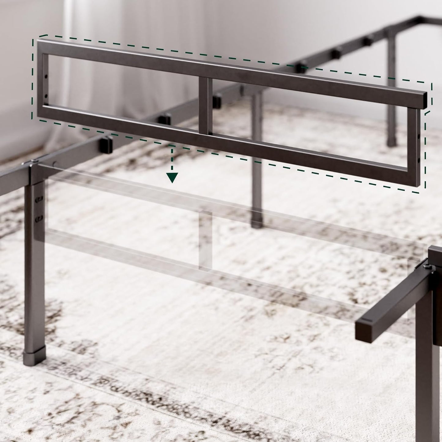 Heavy Duty Metal Platform Bed Frame – No Headboard, Storage Space Single Double King Super King