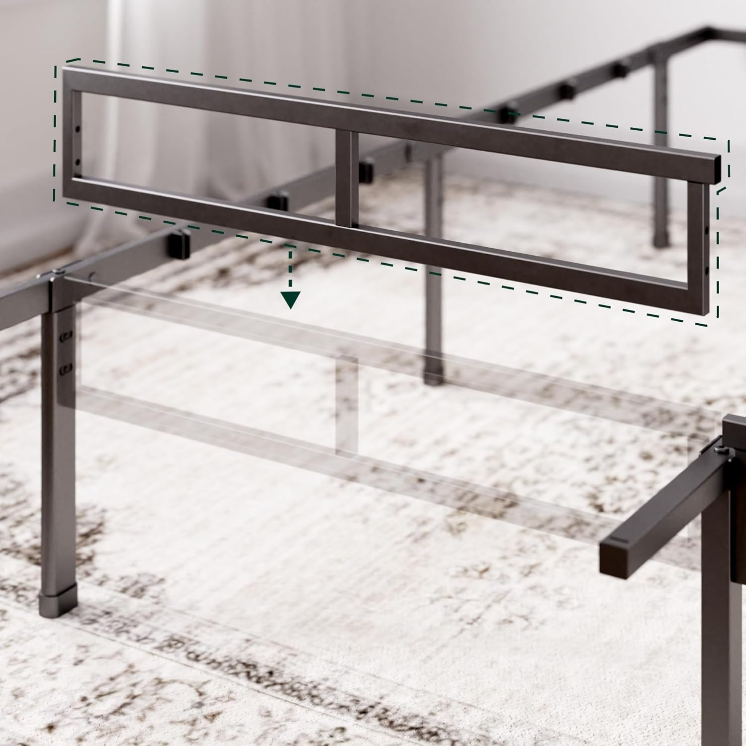 Heavy Duty Metal Platform Bed Frame – No Headboard, Storage Space Single Double King Super King