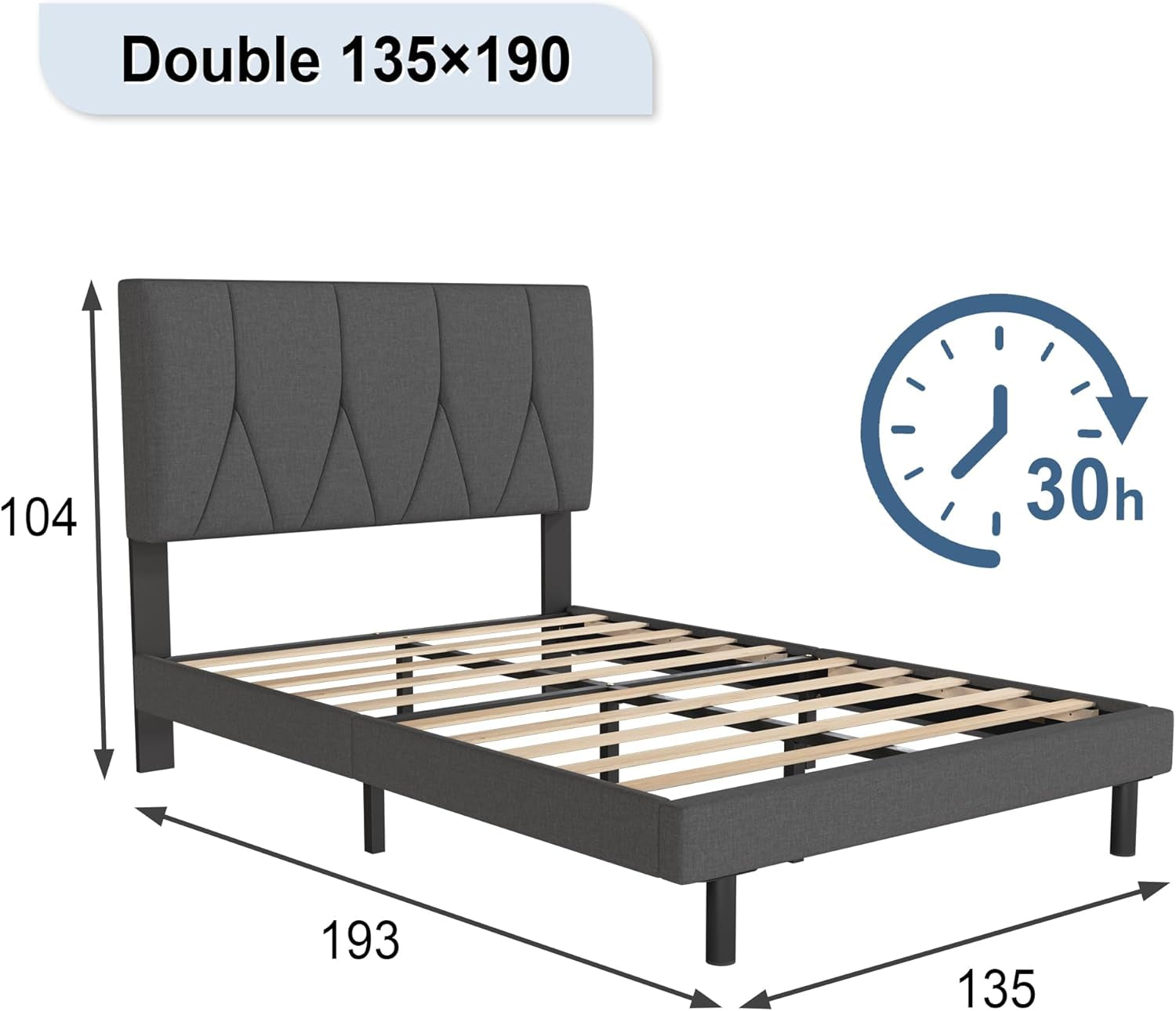 Luxury Upholstered Bed Frame with Fabric Headboard & Storage Single Double 