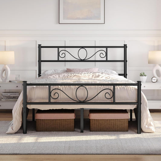 Elegant Metal Bed Frame with Headboard & Storage – No Box Spring Needed Single Double King