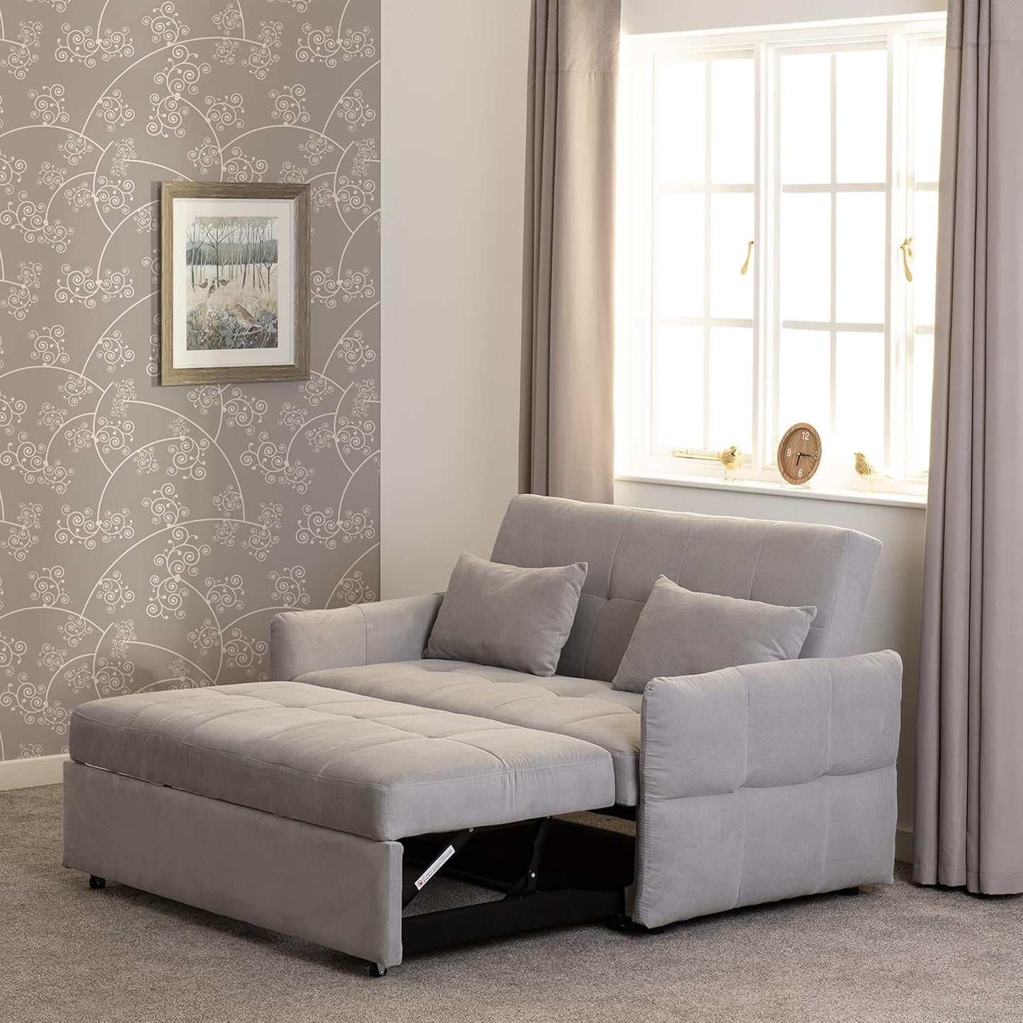Luxury Modern 2 Seater Sofa Bed in Silver Grey Fabric