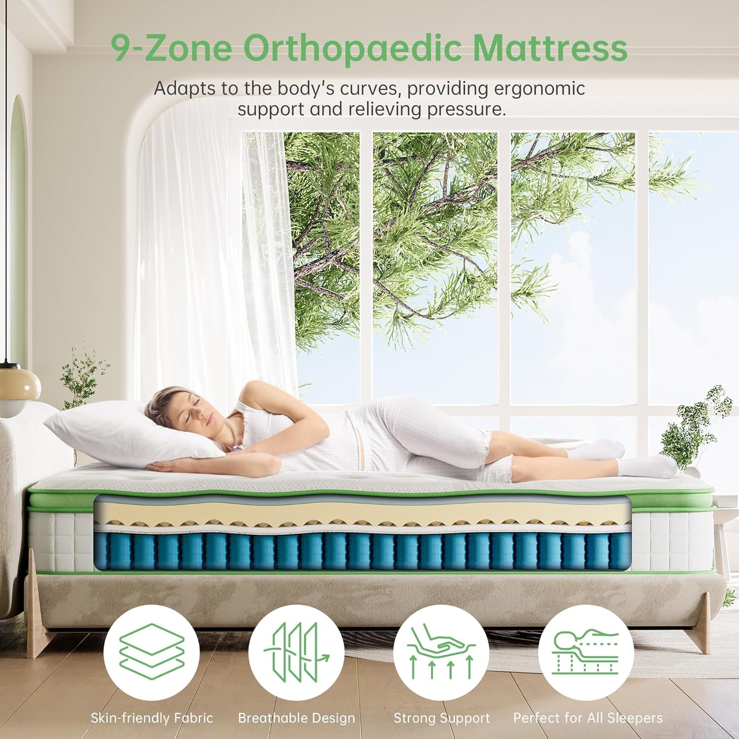 Luxury Pillow Top Hybrid Mattress 9-Zone Pocket Spring & Gel Memory Foam