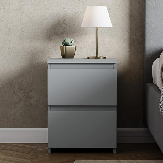 Modern 2 Drawer Bedside Cabinet with Spacious Storage Bedroom Furniture