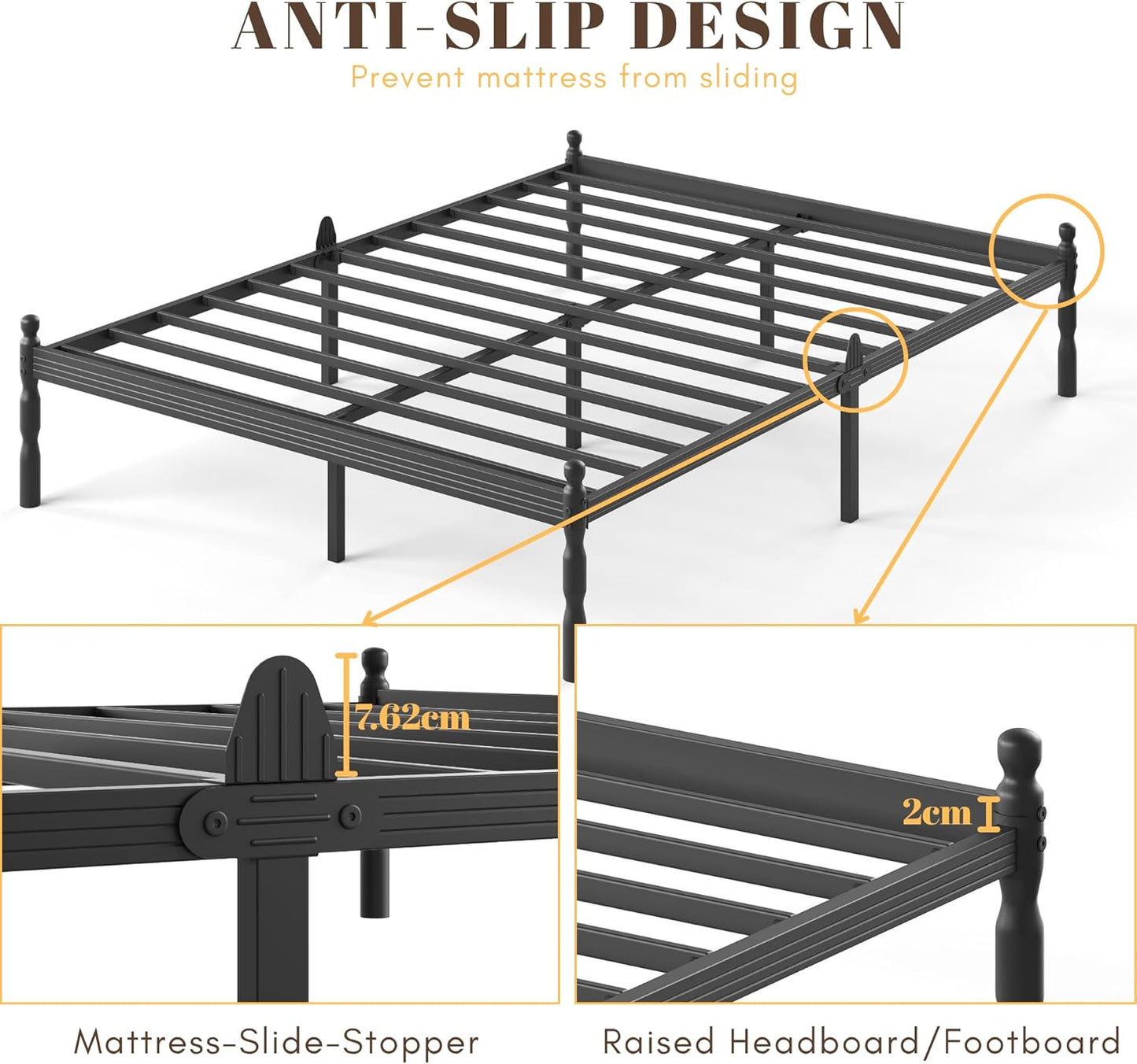 Premium Metal Platform Bed Frame – Storage Space, No Box Spring Comfortable Sleep