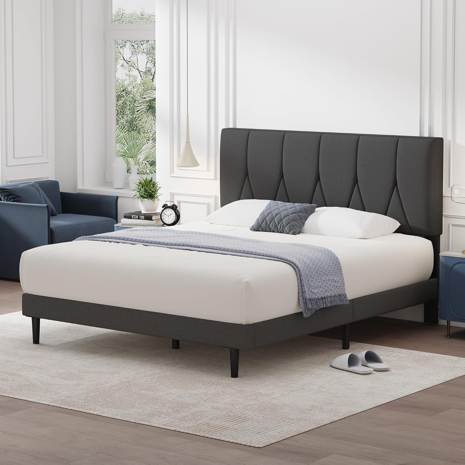 Luxury Upholstered Bed Frame with Fabric Headboard & Storage Single Double 