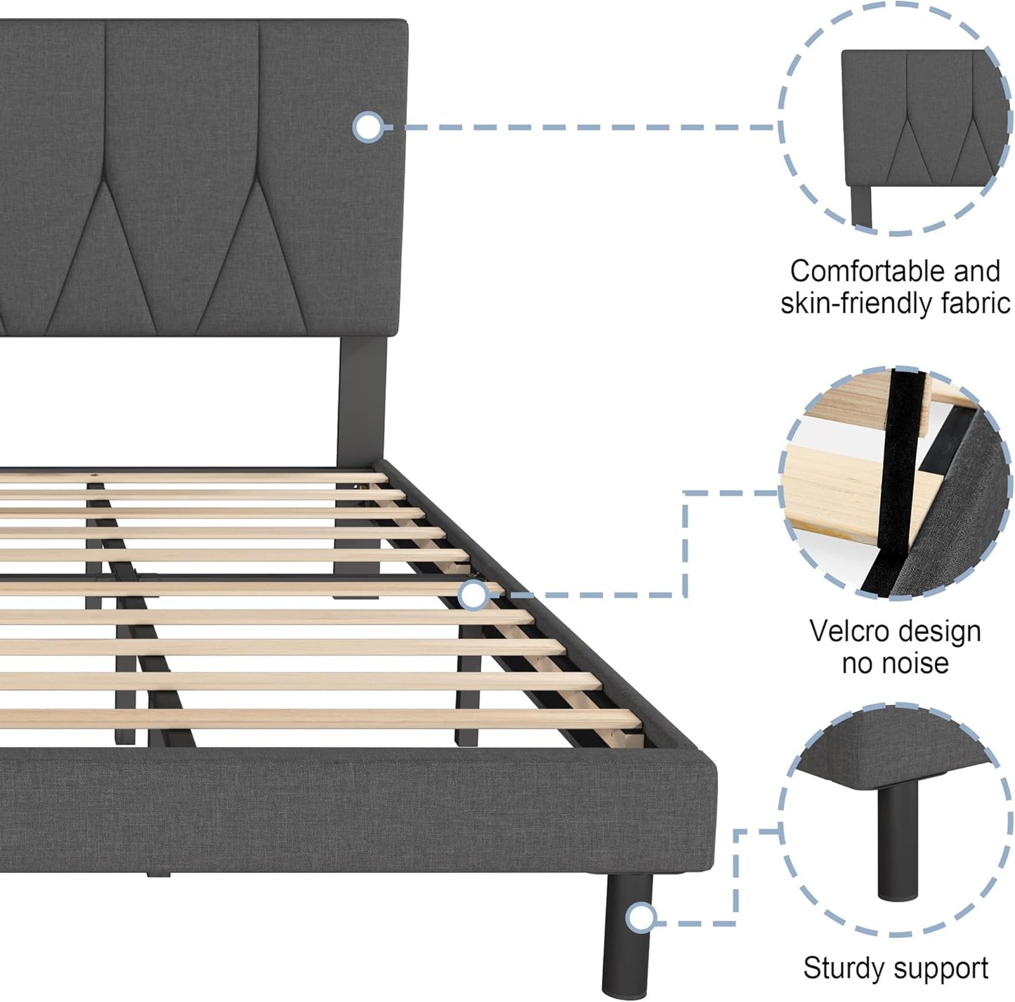 Luxury Upholstered Bed Frame with Fabric Headboard & Storage Single Double 
